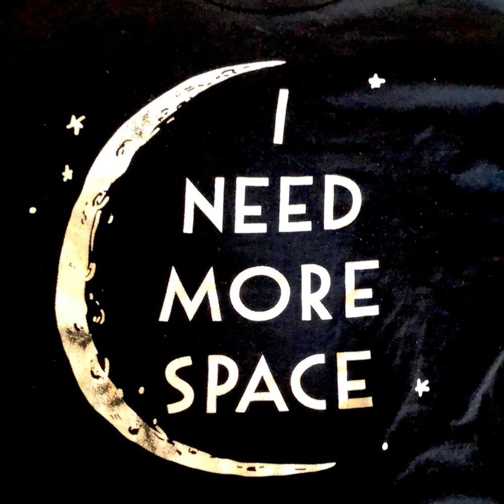 I NEED MORE SPACE Long sleeve black shirt with moon and stars